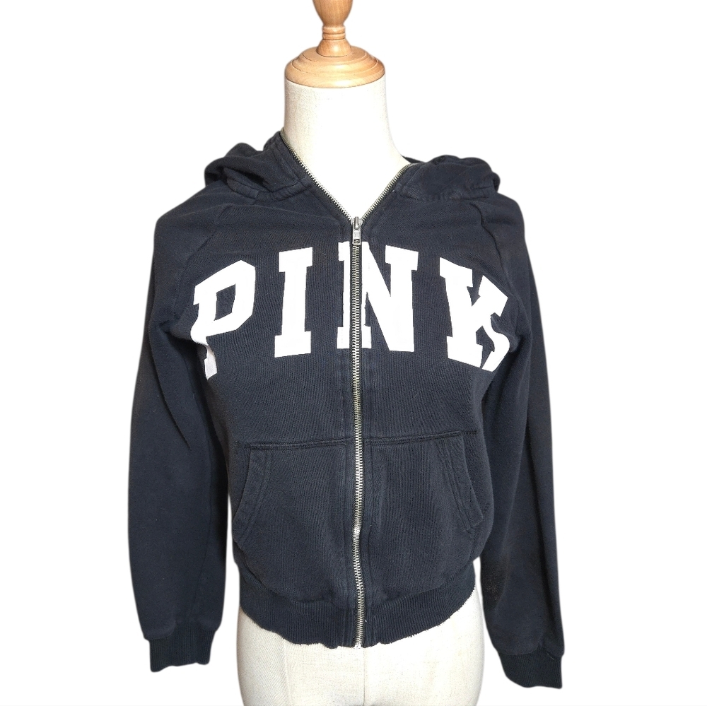 PINK Victoria's Secret Cropped Black Zip-Up Hoodie